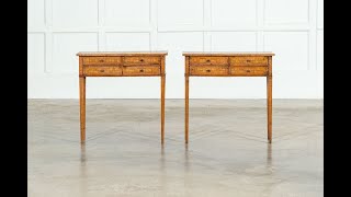 Pair Italian Oak Parquetry Inlaid Four Drawer Side Tables [upl. by Larianna]