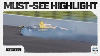 Colton Herta goes for big slide hits wall in Indy 500 crash  INDYCAR [upl. by Michaella]