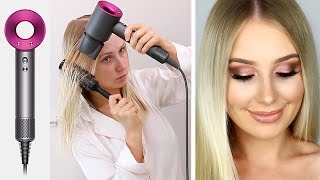 DYSON SUPERSONIC hair dryer Review amp GRWM Night Out  Lauren Curtis [upl. by Akoyn]