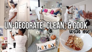 FALL DECOR TAKE DOWN UNDECORATE amp CLEAN WITH ME CLEANING MOTIVATION ONE PAN MEAL COOK WITH ME [upl. by Oinotna]