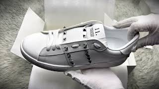 2024 Christmas Gift Real VS Fake Valentino Rockstud White Sneakers unboxing checking [upl. by Adnahsam]