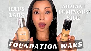 FOUNDATION WARS  Haus Labs vs Armani Luminous Silk Comparison  BrownOlive Skin [upl. by Anuahsar]