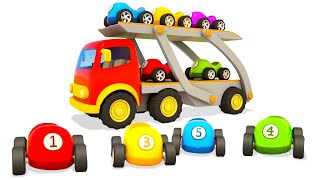 A car transporter for colored racing cars for kids Helper cars full episodes cartoons for kids [upl. by Trevlac]