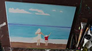 1 Minute Beach Day Painting Acrylic Painting Mother and Sun Painting [upl. by Renraw]