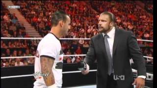 CM Punks hits Triple H with a pipe bomb after mic cutoffs [upl. by Worsham63]