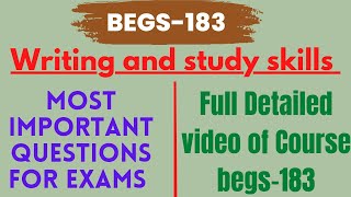 Begs183Writing and study skillsMost Important questionsDec2022 Exams study ignou youtube [upl. by Cook]