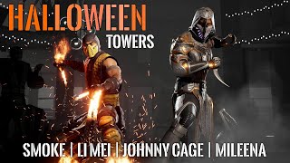 MORTAL KOMBAT 1  HALLOWEEN TOWERS  Smoke Li Mei Johnny Cage amp Mileena  4K 60FPS [upl. by Clarisa135]