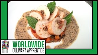 Chicken RouladeGrainy Mustard Sauce bed of Ratatouille How to use Caul Fat Crepinette de Poulet [upl. by Aletta795]