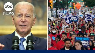 Biden to make history as first president to walk picket line in auto workers’ strike l GMA [upl. by Vanya183]