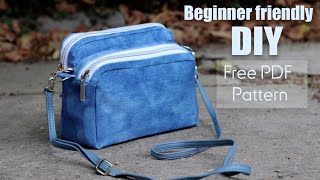 DIY Jeans Double Zipper Purse Bag sewing from Denim Cloth from Scratch ✅ FREE PDF PATTERN [upl. by Ogait]