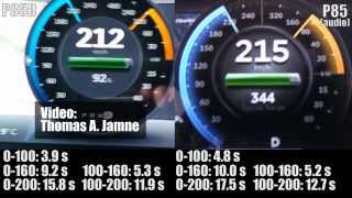 Tesla Model S P85D vs P85 acceleration test [upl. by Ymmas]