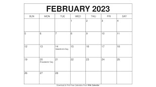 Free Printable February 2023 Calendar Templates With Holidays  Wiki Calendar [upl. by Eiramana757]