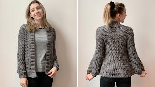 EASY CARDIGAN FOR BEGINNERS  FREE CROCHET PATTERN [upl. by Symon755]