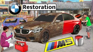 Abandoned Super Car BMW M5 Restoration Vehicle Restoration Hindi Kahaniya Moral Stories Comedy Video [upl. by Sucramrej]