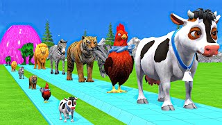 Paint amp Animals CowGorillaElephantLionTigerDinosaur Fountain Crossing Transformation Cartoon [upl. by Eyt51]