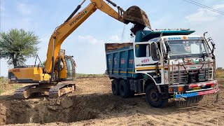 New TATA 2518 Tipper Dump Truck working with Hyundai Excavator 210 LC making pond for Farming [upl. by Macintyre]