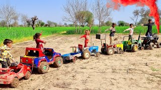 10 mini tractors stuck in mud and pulling out Mahindra tractor  ford tractor  tractor for kids [upl. by Ytsirhc]