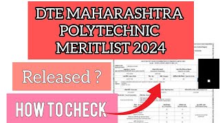 DTE Maharashtra Polytechnic Meritlist 2024  How To Check DTE Maharashtra Polytechnic 2024 Meritlist [upl. by Prasad]