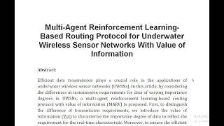 Multi Agent Reinforcement Learning Based Routing Protocol for Underwater Wireless Sensor Networks Wi [upl. by Sylvie]