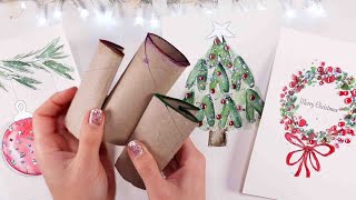 🎄How to Paint 3 EASY Watercolour Christmas Cards Tutorial using toilet paper rolls [upl. by Tomas]