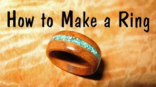 Make a wooden Ring with Turquoise Inlay  How To [upl. by Jairia2]