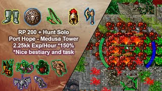 Tibia Royal Paladin 225 200 Solo Hunt  Port Hope Medusa Tower  225kk ExpHour 150 No Runes [upl. by Eerat]