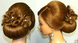 Bridal hairstyle for long hair updo tutorial with braided flowers [upl. by Alihet]