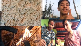 Chow mein recipe cooking and eating in village kitchen [upl. by Libbi]