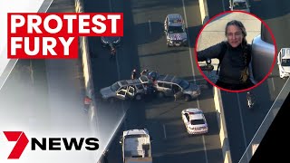 Drivers drag climate protesters from Brisbane motorway after third day of traffic mayhem  7NEWS [upl. by Anoel]