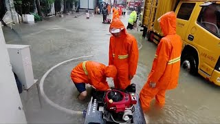 Sanya streets submerged as heavy rain from Typhoon Trami pummels Hainan [upl. by Oznofla531]