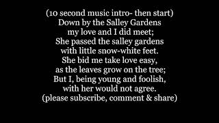 Down by the Salley Gardens Yeats PIANO Instrumental Karaoke backing track Lyrics Words text Yates [upl. by Grory216]