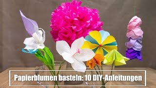 Papierblumen basteln 10 DIYAnleitungen für frühlingshafte Dekorationen aus Bunt und Krepppapier [upl. by Cayla]