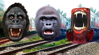 WOOW HEBOH ADA KERETA SERAM PANJANG JADI GORILLA TRAIN EATER MONKEY TYREX DAN KERETA JOGET LUCU [upl. by Heuser]