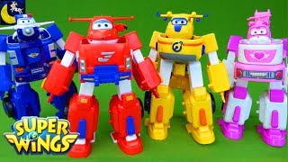 Super Wings Toys Transforming Jett Robo Rig Robot Suit Donnie Dozer Paul Police Car Dizzy Toys [upl. by Felicio]