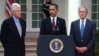 Presidents Obama Bush amp Clinton Help for Haiti [upl. by Donela651]