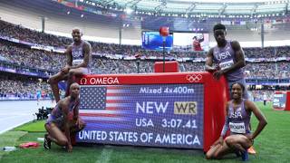 USA Shatters Mixed 4x400m World Record in Heats at paris 2024 Olympics [upl. by Weinman]