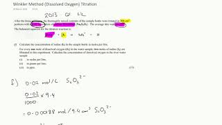 Dissolved Oxygen Winkler Method Titration Calculations Example [upl. by Eudora177]