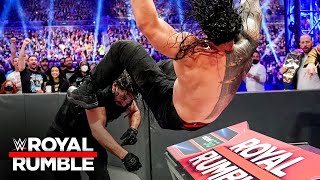 Rollins sends Reigns through announce table Shieldstyle Royal Rumble 2022 WWE Network Exclusive [upl. by Yseulte412]