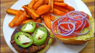 Plant based burger review with sweet potato fries  healthy recipe channel [upl. by Narag]