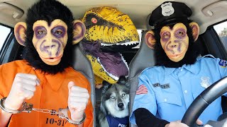 Monkey Police Steals Puppy From T Rex amp Gorilla In Car Ride Chase [upl. by Lledyl897]