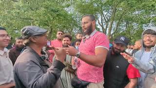 Christian challenges Mohammed hijab And Gets Busted Speakers Corner [upl. by Llewkcor761]