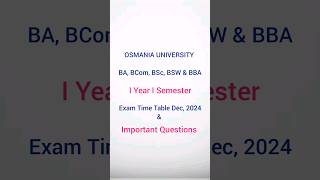 OU Degree I Year I Semester Exam Timetable Dec 2024 amp Important Questions BA Bcom Bsc BBA abedsir [upl. by Maxey]