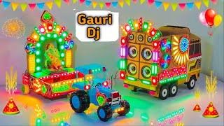 Navratri Durga Murti Mini Dj Truck Radha Krishna Dj Light Trolley  Gauri Ganesh Poja Big Dj Truck [upl. by Inami83]