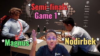 The Grudge Match  Magnus Carlsen vs Nodirbek Abdusattorov  Semifinals Game 1 [upl. by Alexandros978]