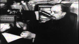 Bolshevik leader Vladimir Lenin speaks sitting in his office in Moscow after theHD Stock Footage [upl. by Howzell368]