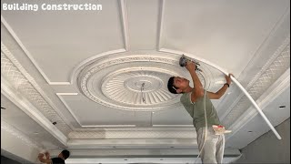 Construction And Installation Techniques Of Modern Luxury GoldPlated Gypsum Ceiling [upl. by Sollie124]