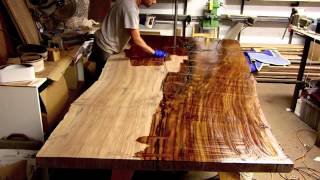 Finishing a Massive Claro Walnut Slab Table Live Edge [upl. by Ailimaj]