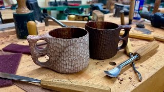 Scrap Wood Project Hand Carved Wood Mugs [upl. by Runstadler]