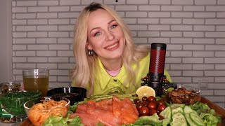 MUKBANG  Спаржа форель закуски овощи  Asparagus trout appetizers vegetables не ASMR [upl. by Enotna]