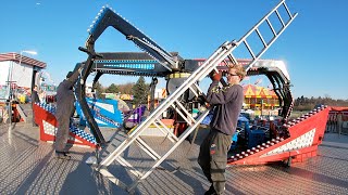 Building up the Fun Fair Build up Footage and Pull on of Beach’s Fairground Ready for Opening [upl. by Mintun]